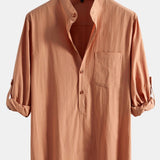 Long Sleeve Linen Henley Collar Shirt