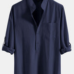 Long Sleeve Linen Henley Collar Shirt