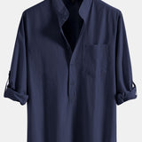 Long Sleeve Linen Henley Collar Shirt