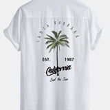California Palm Tree Print Linen Cotton Button Up Shirt