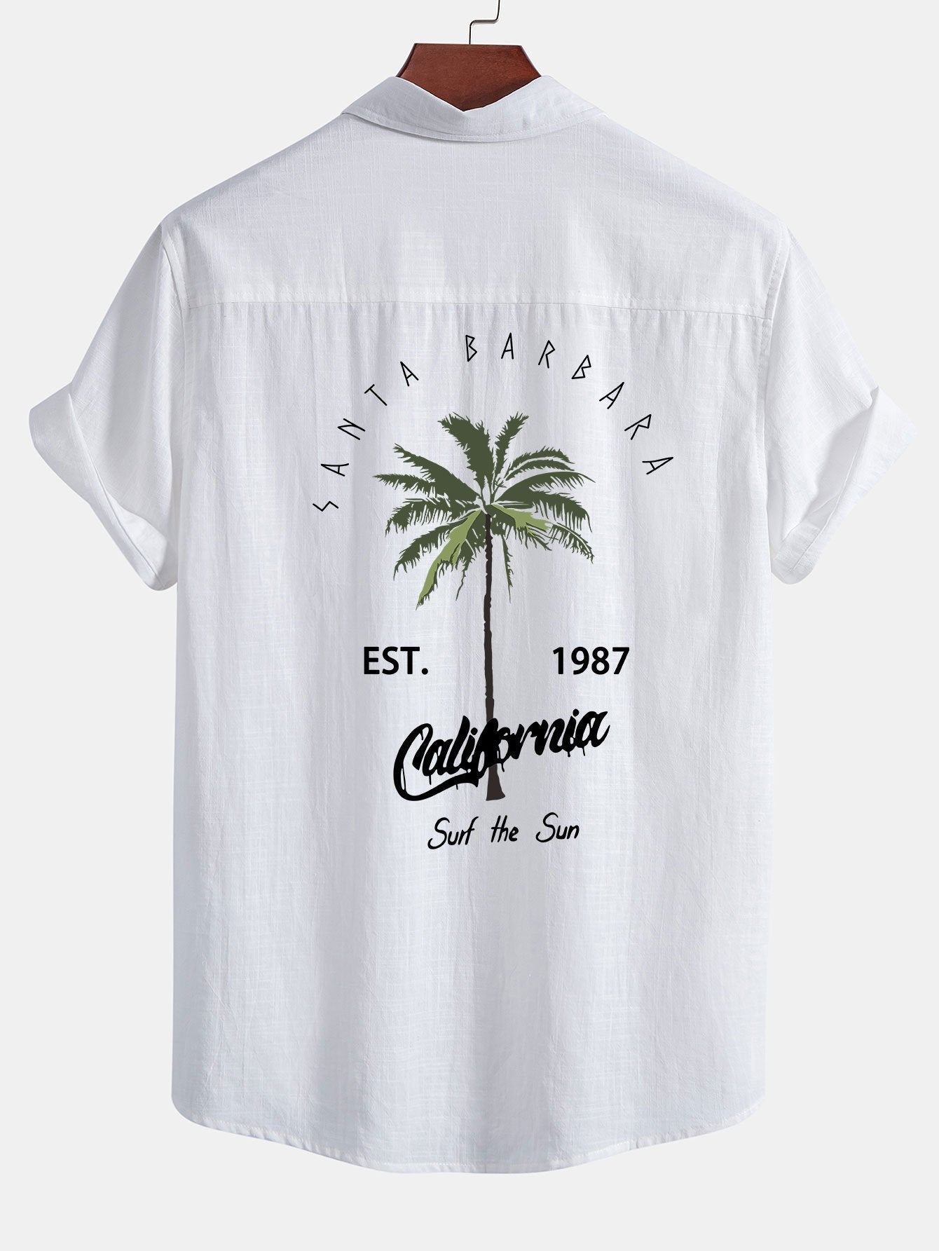 California Palm Tree Print Linen Cotton Button Up Shirt