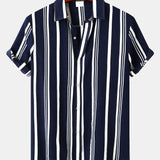 Stripe Print Shirt & Swim Shorts Set