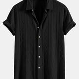 Knitted Geometric Rhombus Jacquard Button Up Shirt