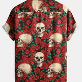 Skull Rose Print Button Up Shirt