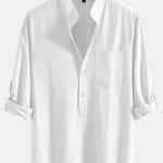 Long Sleeve Linen Henley Collar Shirt