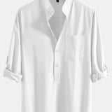 Long Sleeve Linen Henley Collar Shirt