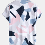 Geometric Print Shirt with Pocket & Short Length Swim Shorts Set