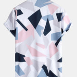 Geometric Print Shirt with Pocket & Short Length Swim Shorts Set