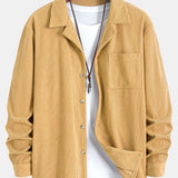 Long Sleeve Corduroy Cuban Collar Shirt & Straight Leg Linen Pants Set