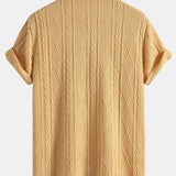 Knitted Geometric Textured Cuban Shirt & Straight Leg Linen Pants Set
