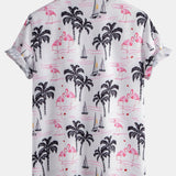 Palm Tree Flamingo Print Shirt & Swim Shorts Set