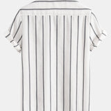 Cotton Blend Striped Cuban Shirt & Straight Leg Linen Pants Set