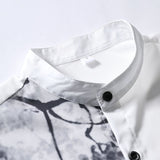 Traditional Oriental Ink Painting Print Stand Collar Shirt