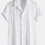 Geometric Jacquard Textured Cuban Shirt & Linen Cotton Blend Shorts Set