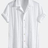 Geometric Jacquard Textured Cuban Shirt & Linen Cotton Blend Shorts Set