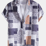 Tile Patchwork Print Button Up Shirt