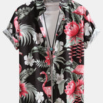 Flamingo Flower Print Shirt & Swim Shorts Set