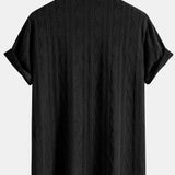 Knitted Geometric Rhombus Jacquard Cuban Shirt & Linen Pants Set