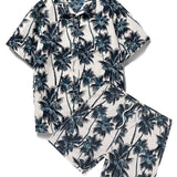Palm Tree Print Shirt & Swim Shorts Set