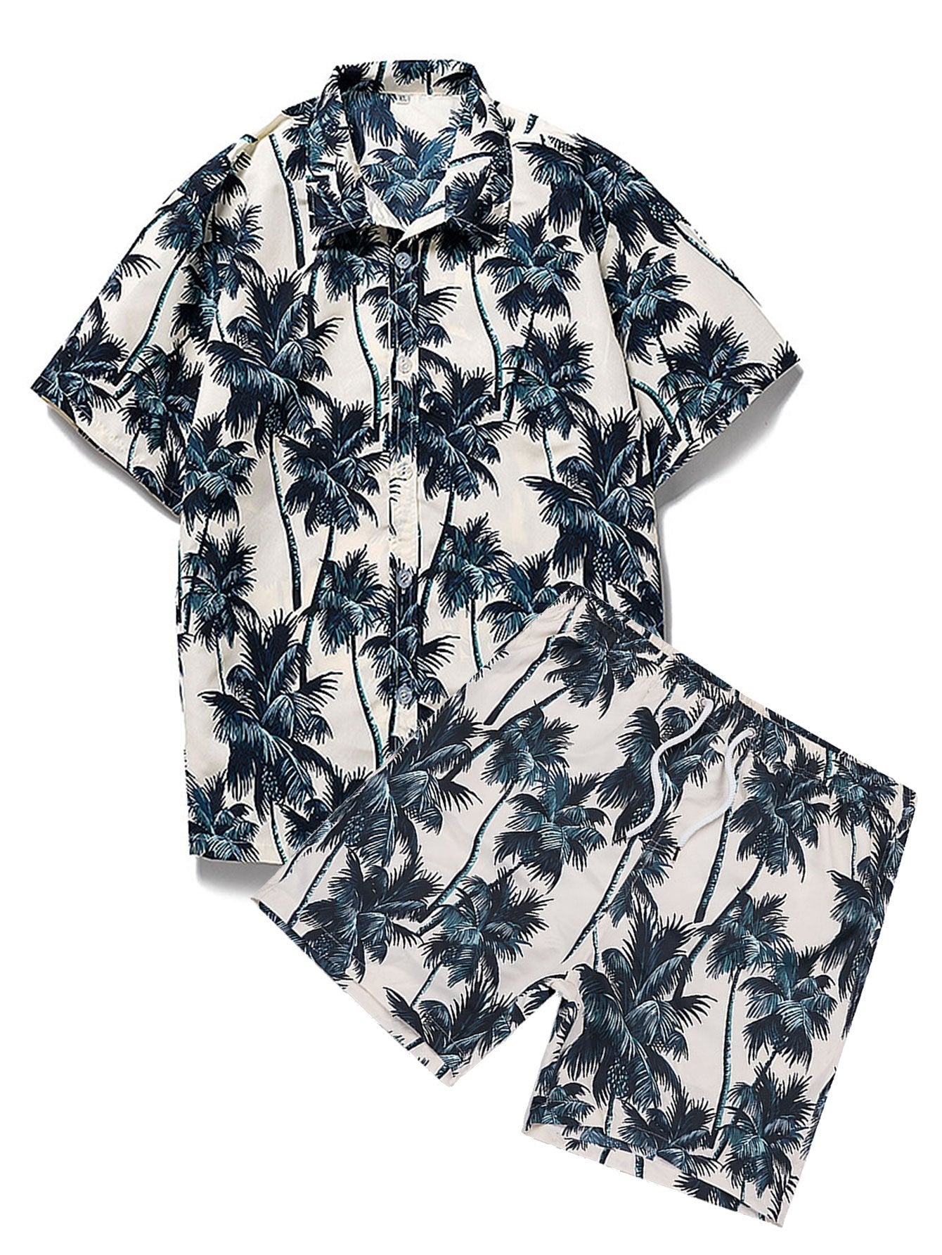 Palm Tree Print Shirt & Swim Shorts Set