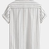 Cotton Blend Striped Shirt & Crinkle Textured Drawstring 5" Shorts Set