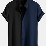 Two Tone Muscle Fit Ribbed Stand Collar Shirt & Ribbed Pants Set