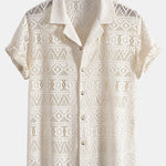 Short Sleeve Geometry Textured Cuban Shirt & Linen Pants Set