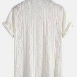 Geometric Jacquard Eyelet Cuban Shirt & Linen Cotton Blend Shorts Set