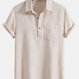 Waffle Polo Collar Shirt with Pocket & Waffle Shorts Set