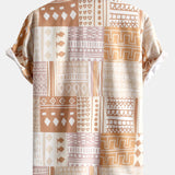 Tribal Geometric Patchwork Print Button Up Shirt