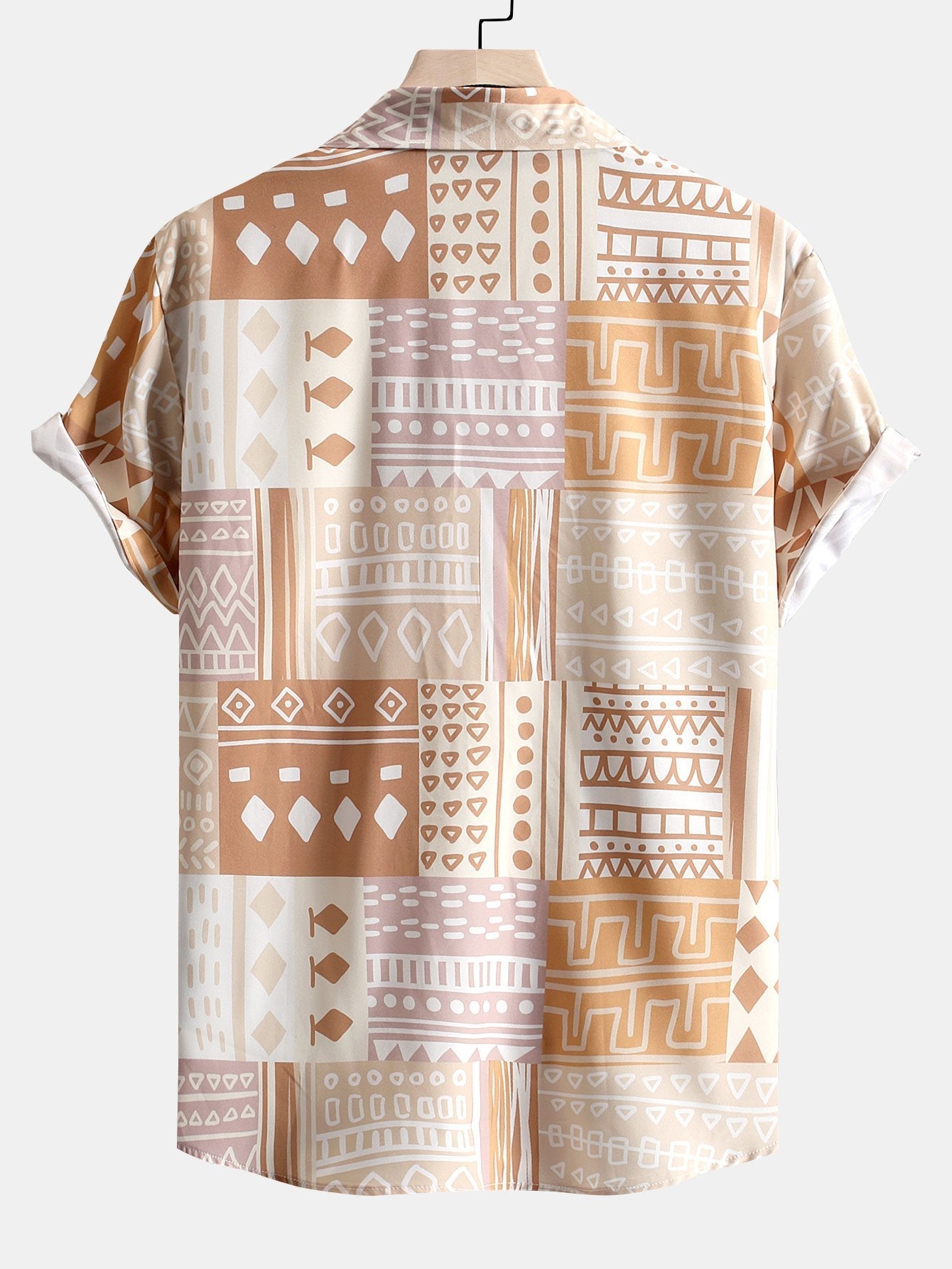 Tribal Geometric Patchwork Print Button Up Shirt