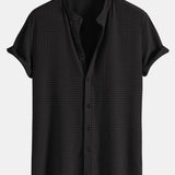 Muscle Fit Waffle Texture Stand Collar Shirt