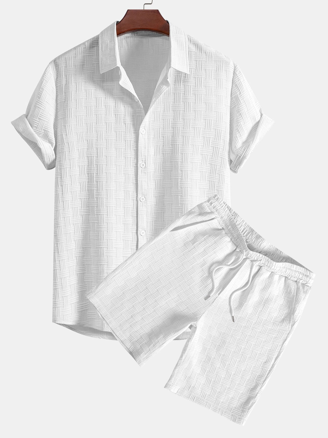 Stripe Jacquard Shirt & Shorts Set