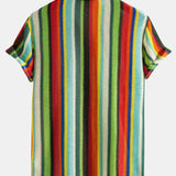 Colorful Striped Waffle Texture Cuban Shirt