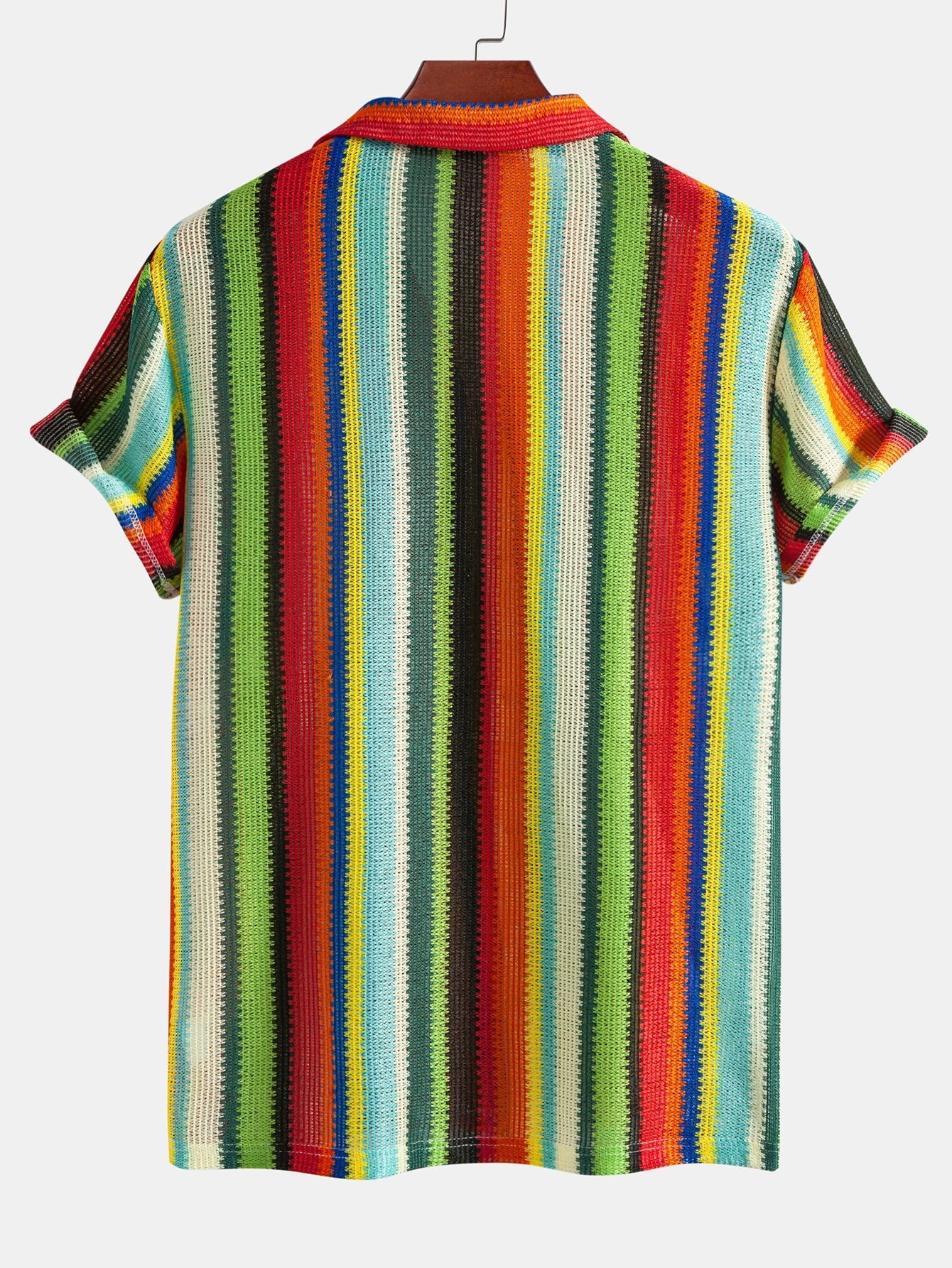 Colorful Striped Waffle Texture Cuban Shirt