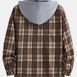 Hooded Button Up Plaid Shirt