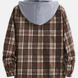 Hooded Button Up Plaid Shirt