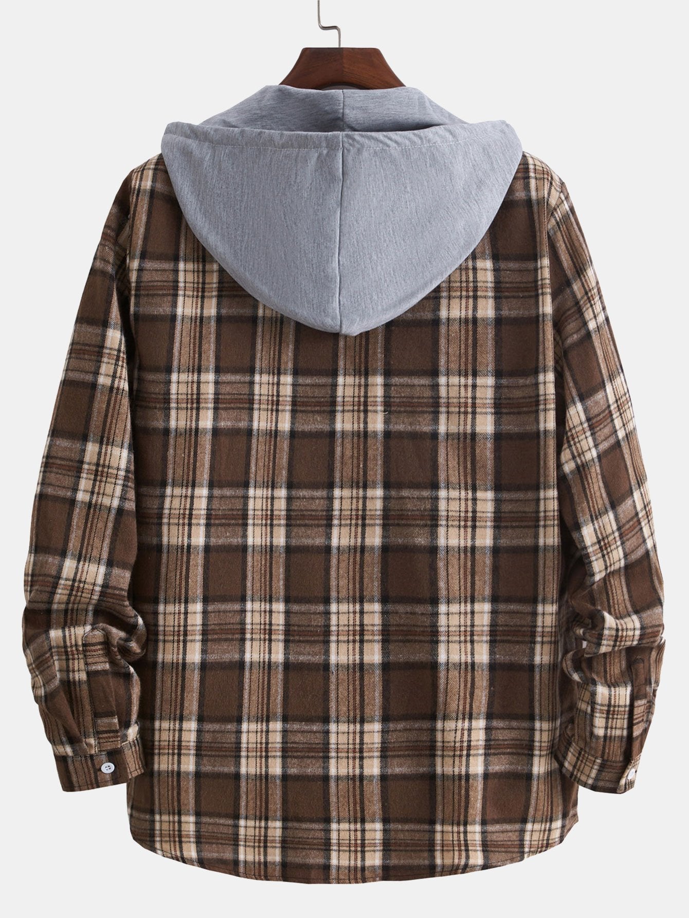 Hooded Button Up Plaid Shirt