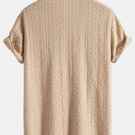 Geometric Jacquard Textured Cuban Shirt & Linen Cotton Blend Shorts Set