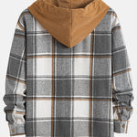 Relax Fit Contrast Corduroy Plaid Hooded Shirt