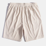 Short Sleeve Corduroy Patchwork Shirt & Corduroy Drawstring Shorts Set
