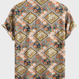 Floral Border Print Button Up Shirt