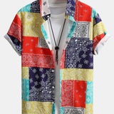 Color Block Paisley Print Shirt & Swim Shorts Set