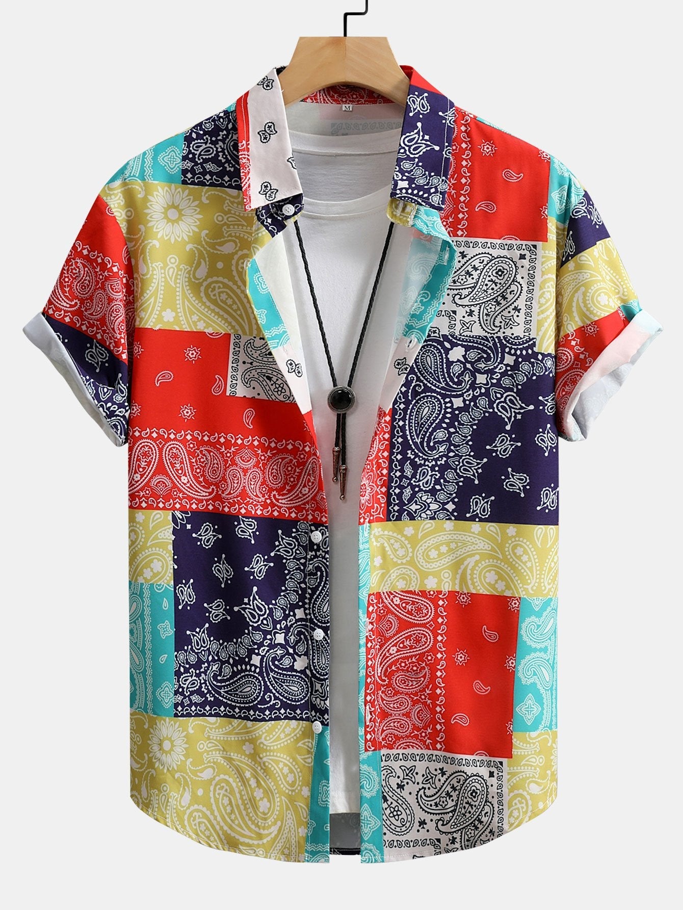 Color Block Paisley Print Shirt & Swim Shorts Set