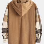 Relax Fit Flannel Plaid Corduroy Patchwork Hooded Shirt