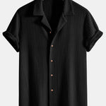 Short Sleeve Knitted Waffle Cuban Shirt & Straight Leg Linen Pants Set