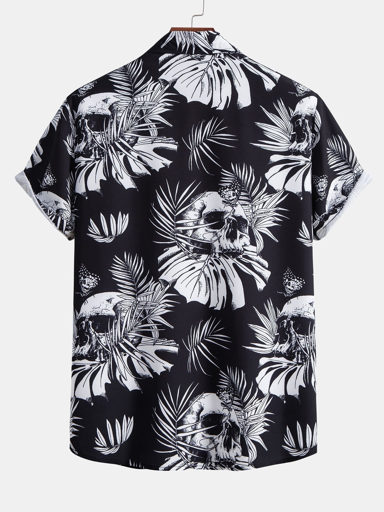 Skull Tropical Print Button Up Shirt