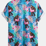 Tropical Plants and Orangutan Print Button Up Shirt