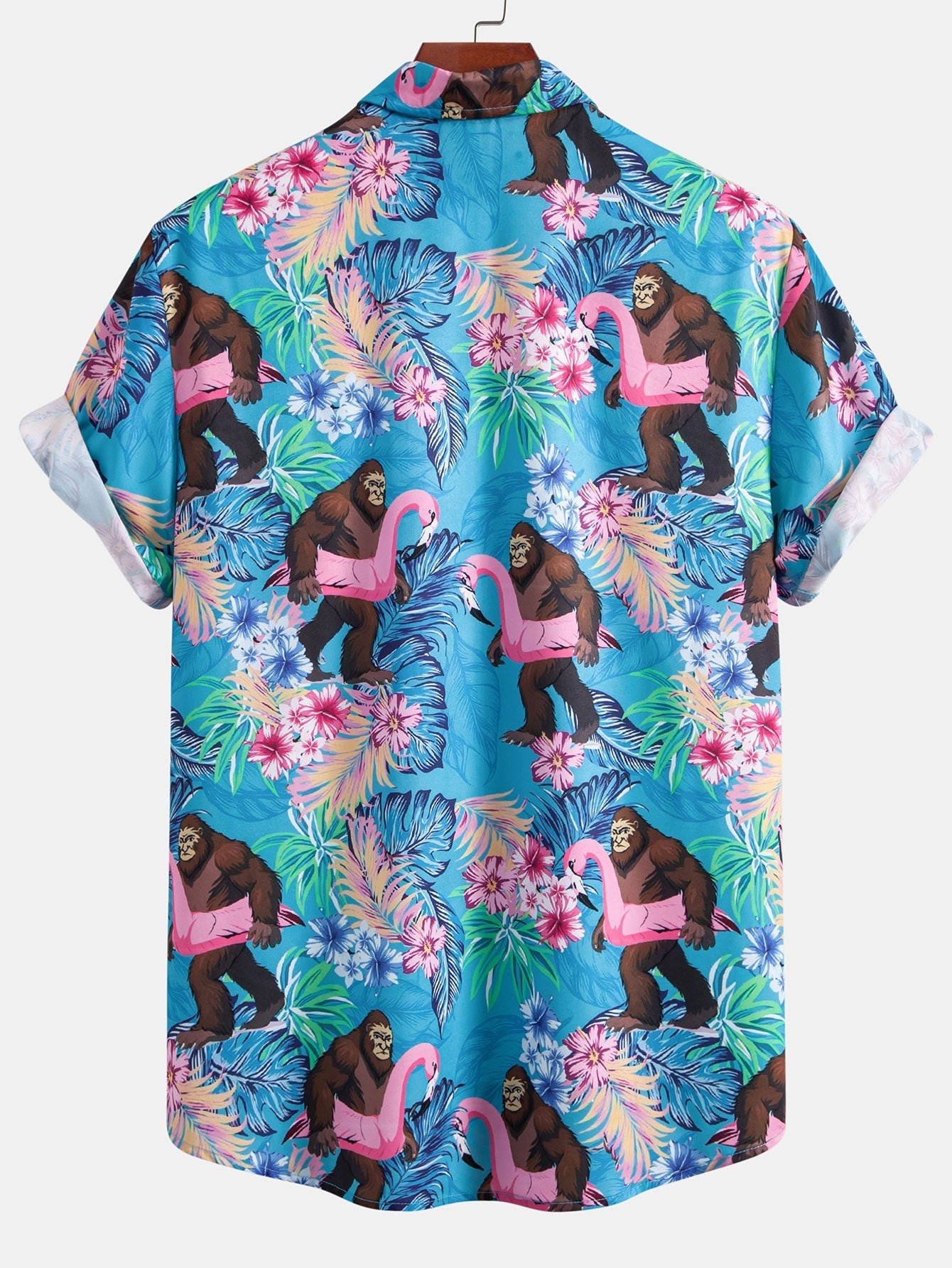 Tropical Plants and Orangutan Print Button Up Shirt