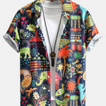 Cartoon Animal and Plant Print Button Up Shirt